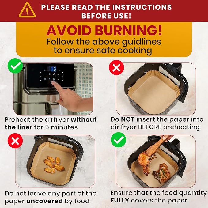 Air Fryer Liners Disposable, 350 Pcs 8" Square for Most 5-8 qt Baskets | Non-stick & oil-proof for easy cleanup; unbleached, BPA-free & PFAS-free; oven & microwave safe to 450F