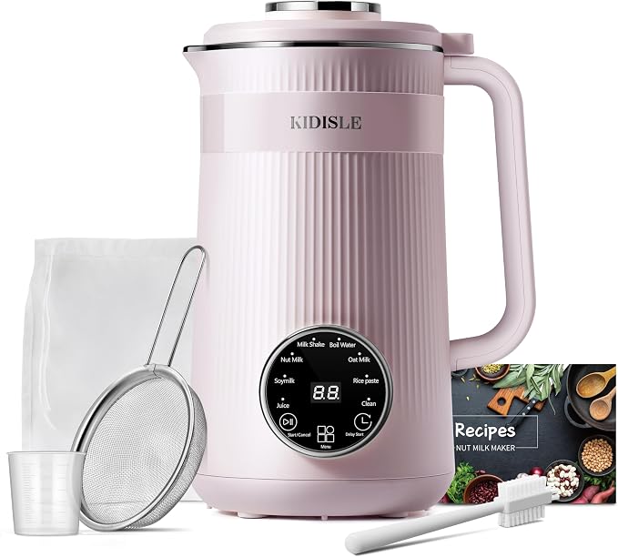 KIDISLE 8 in 1 Nut Milk Maker Machine, 32oz Self-Cleaning Automatic Blender | Almond, Soy, Oat, Coconut, Rice Paste & Juice, No Soaking, 12H Delay Start + Keep Warm, Boil Water, Fresh Homemade