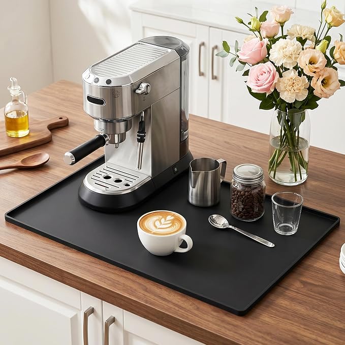Golener Coffee Bar Mat, Silicone Coffee Mat with Raised Edges, 24"x16" | Coffee Mat for Countertop, Waterproof Coffee Station Mat, Dish Drying Mat Under Rack, Heat Resistant Coffee Machine Mat,Black