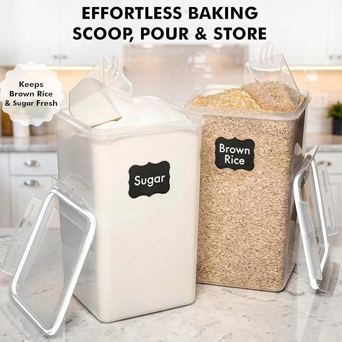 2 PC [7 Qt / 6.5L / 220 Oz] Large Food Storage Containers with Lids Airtight - BPA Free Clear Plastic Kitchen and Pantry Storage Containers for Cereal, Flour, Sugar, Rice