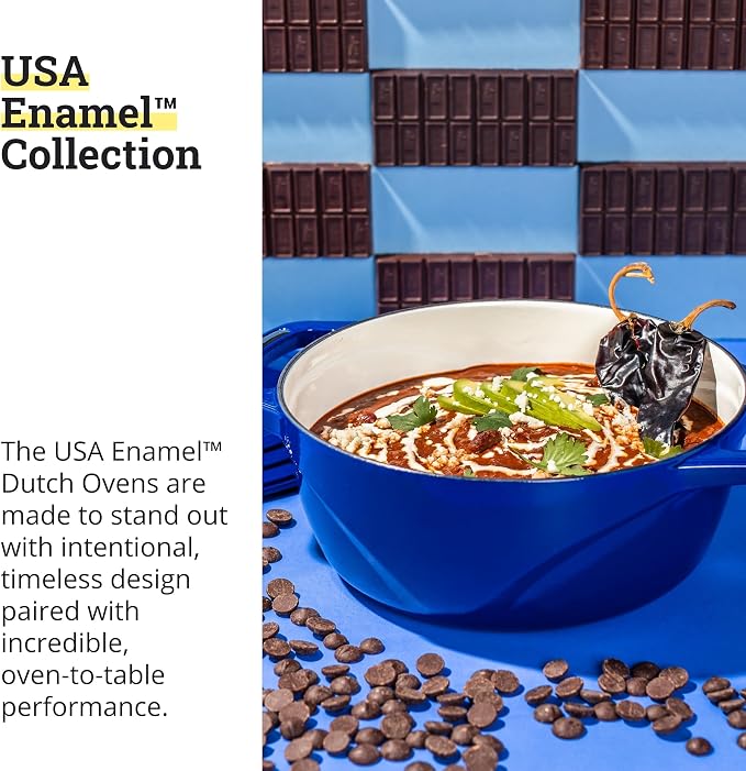 Lodge USA Enamel 6 Qt Enameled Cast Iron Dutch Oven - Cast Iron Cookware - Dutch Oven Pot with Lid - Smoothing Sailing Color - 6 Qt Capacity