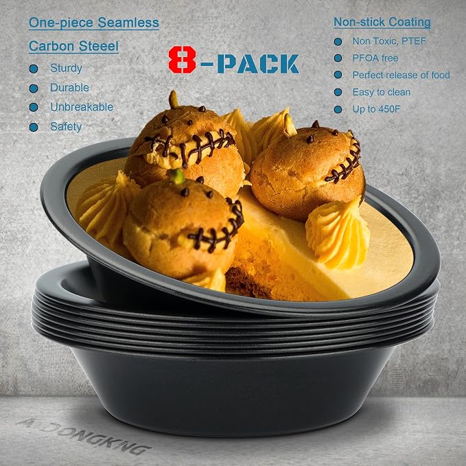 5 Inch Mini Pie Tin, 8-Pack Small Pie Pans | Nonstick Carbon Steel Baking Pans, Ideal For Oven & Instant Pot Baking, Perfect For Mini Pies, Cake, Tarts & Quiches