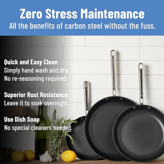Misen Carbon Nonstick™ Skillet - Nitrided Carbon Steel - Professional Alternative to Teflon - 1100°F High Heat Ready - Easy Release - Induction, Oven, & Grill Safe - 10 Inch