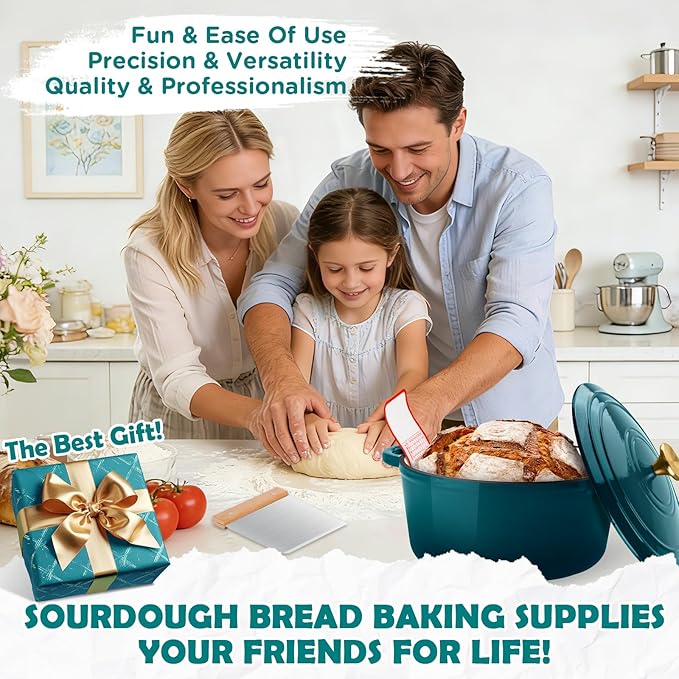 Enameled Cast Iron Dutch Oven Pot with Lid, 5QT Dutch Oven for Bread Baking | Round Bread Oven, Sourdough Bread Baking Supplies, Banneton Bread Proofing Basket, Starter Jar, Lame, Oven Safe up to 500°F