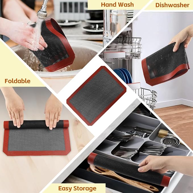 2PCS 16.5"x11.6" Perforated Baking Mats, Silicone Half Sheet Pan Black | Hollow Out Reusable Oven Liners Heat Resistant Non-Stick Mat for Making Cookie/Bread/Pizza/Macaron/Pastry/Eclair(Corner Cut)