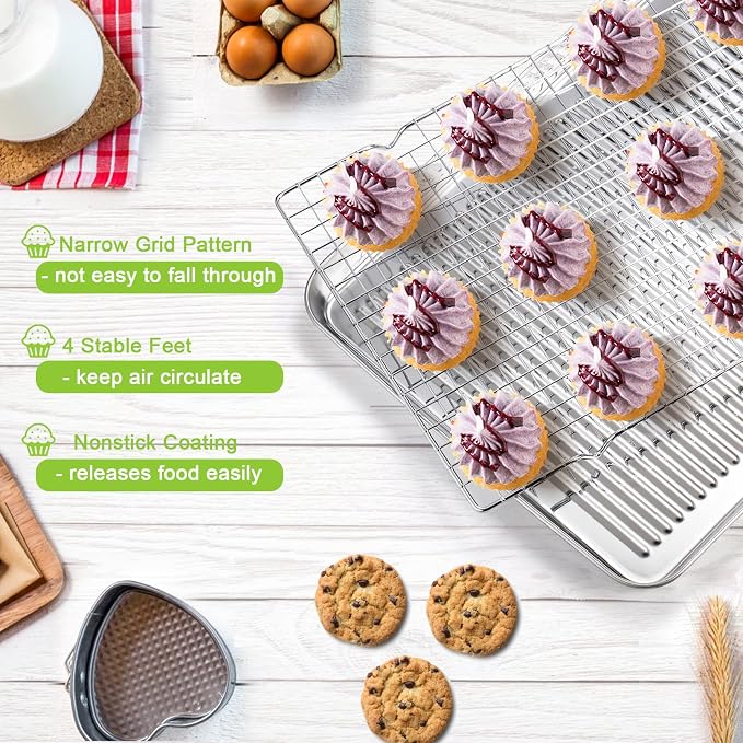 Tebery 2 Pack Heavy-Duty Wire Cooking Rack Baking Racks Fits Half Sheet Pan, Nonstick Baking & Cooling Grid for Roasting, Cooking, Grilling, Drying - 16" x 10"