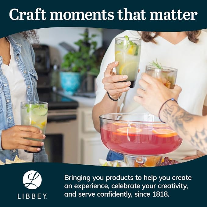 Libbey Classic Tumbler & Rocks Drinking Glasses Set of 16, Clear Glass Cups | 18 oz and 13 oz Capacities for Water, Soda, Cocktails, and More with Smoke-Tinted Bases and Dishwasher-Safe Cleanup