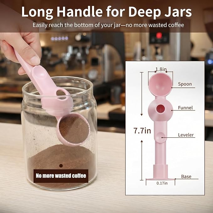 Coffee Scoop with Funnel for Reusable K Cup, 2 TBSP Measuring Spoon | Mess-Free Funnel Design, Sliding Leveler for Precise 2 TBSP, Long Handle for Coffee, Protein Powder & Tea (1-Pack)