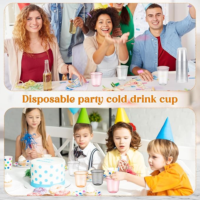 Ziliny 100 Pcs 14oz Plastic Stemless Wine Glasses Disposable, Clear | Plastic Wine Glasses for Parties Weddings Birthdays, Cocktail Drinking Cups, Round Bowl, Bulk Event Supplies