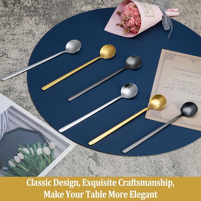 12 Pcs Coffee Spoons Set, 6.7" Gold Tea Spoons Long Handle, Gold Small Teaspoons, Stainless Steel Espresso Spoon, Long Spoon for Stirring, Coffee Bar Accessories
