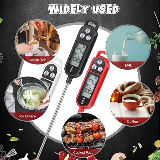 3 Pcs Instant Read Meat Thermometer with Long Probe 9.65 Inch Kitchen Cooking Food Candy Waterproof Digital Thermometer for BBQ Water Milk Yogurt Liquid Cooking (Black,White,Red)