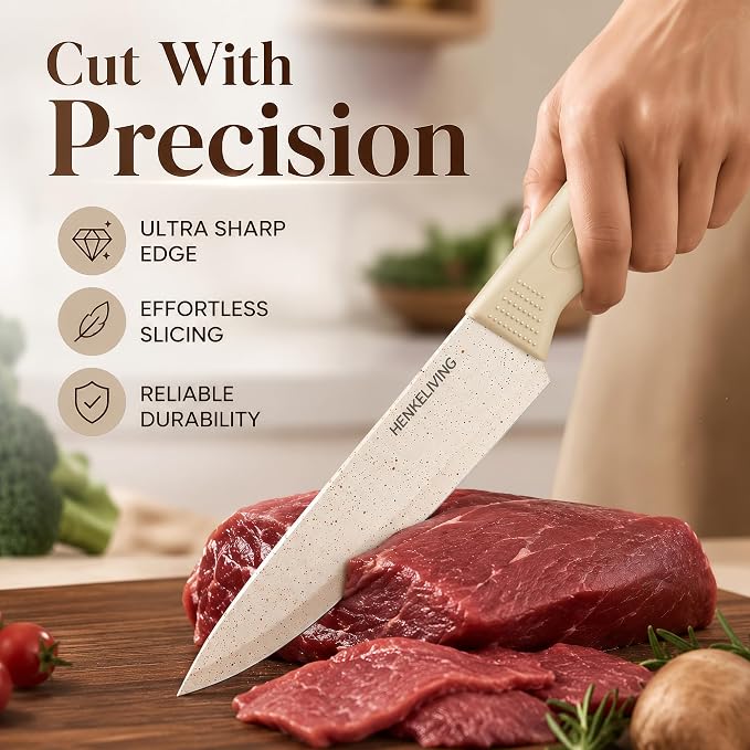 Knife Set with Built-in Sharpener Block, Dishwasher Safe | 14-Piece, High-carbon stainless steel blades, Ultra-sharp edges, Ergonomic non-slip handles, Great gift