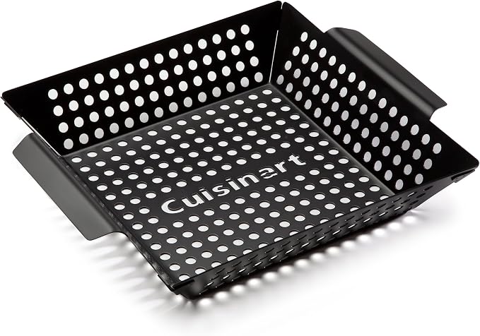 Cuisinart 11" x 11" Non-Stick Grill Wok, Perforated BBQ Grill Basket for Grilling Veggies, Meat & Stir-Fry, Outdoor Grilling Basket for Charcoal and Gas Grills
