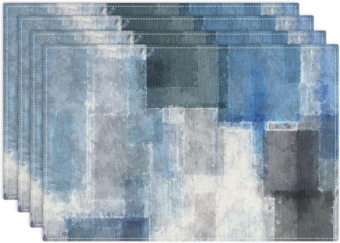 Emvency Farmhouse Placemats Set of 4, 12x18 Inch, Blue and Gray | Abstract Art Painting Table Mats for Outdoor Home Party Kitchen Dining Decoration