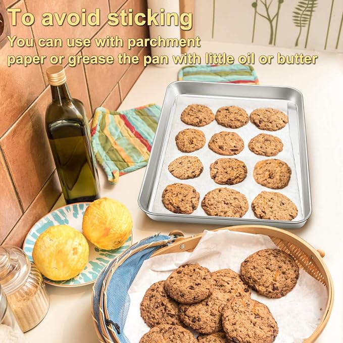 P&P CHEF Baking Sheet Pan, Stainless Steel Cookie Sheet, 16 Inch & 4 Pcs | Oven Tray Sheet Pan for Baking & Serving, Baking Tray for Multi Uses, Heavy Duty & Non-toxic, Rust Free & Dishwasher Safe