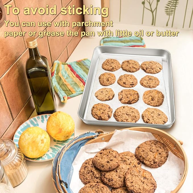 P&P CHEF Baking Sheet Pan, Stainless Steel Cookie Sheet, 16 Inch & 1 Pc | Oven Tray Sheet Pan for Baking & Serving, Baking Tray for Multi Uses, Heavy Duty & Non-toxic, Rust Free & Dishwasher Safe