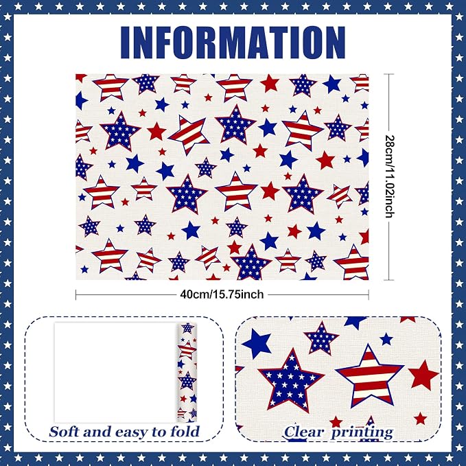 50 Pack Patriotic Disposable Paper Placemats, Star and Stripes Table Mats | 11x16 Inch Heavy-Duty Table Mats,4th of July, Memorial Day, BBQ & Family Dinner