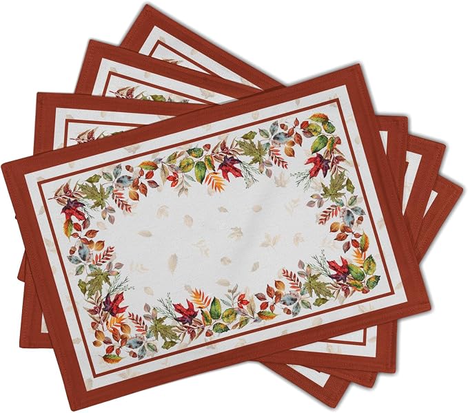Fall Leaves Placemats Set of 4，Autumn Harvest Maple Leaves Farmhouse Tabletop Mat 12 x 18 Inch Washable Heat Resistant Thanksgiving Decor Table Place Mats for Dining Kitchen Home Party Outdoor