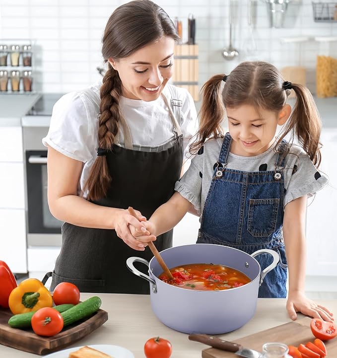 KOCH SYSTEME CS 6 Quart Nonstick Stock Pot with Lid, 6 QT Nonstick Ceramic Stockpot with Stainless Steel Handle, Induction Cooking Pot for Soups, Casserole, Soup Pot, Even Heating, Oven Safe, Purple
