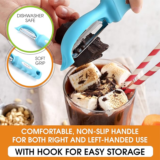 Spring Chef Swivel Potato Peeler with Soft Grip Handle, Set of 2, Aqua Sky | Premium Vegetable Peeler w/ Sharp Stainless Steel Blades, Multifunctional Food Peeler for Apple, Carrot, Cucumber, Fruit