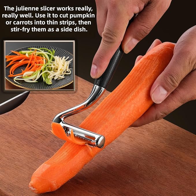 304 Stainless Steel Julienne Peeler. | The julienne side works really well for carrots, zucchini, and cucumbers, which is perfect for salads, stir fry