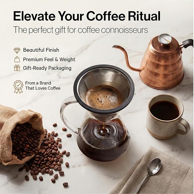 Barista Warrior Reusable Coffee Filter - Stainless Steel Pour Over Dripper, Compatible for Chemex, Hario V60 & Drippers, Easy to Clean Flavorful Brew Fine Mesh Coffee Filter - Silver