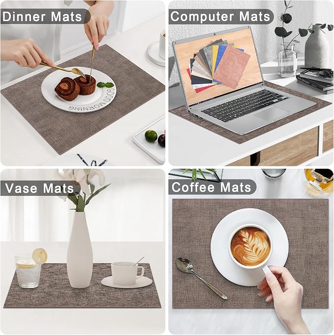 Homaxy PU Faux Leather Placemats for Dining Table, Set of 6, Dark Brown | Waterproof Wipeable Washable Table Mats, Easy to Clean Anti-Slip Place Mats, 11.8" x 17"