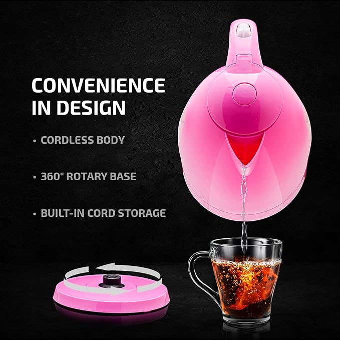 OVENTE Electric Kettle,1.7L Fast Boiling Water Heater for Coffee or Tea,BPA Free with Water Level Gauge,Auto Shut-Off,Boil-Dry Protection,Indicator Light and Removable Filter,Pink KP72P,(Pack of 12)