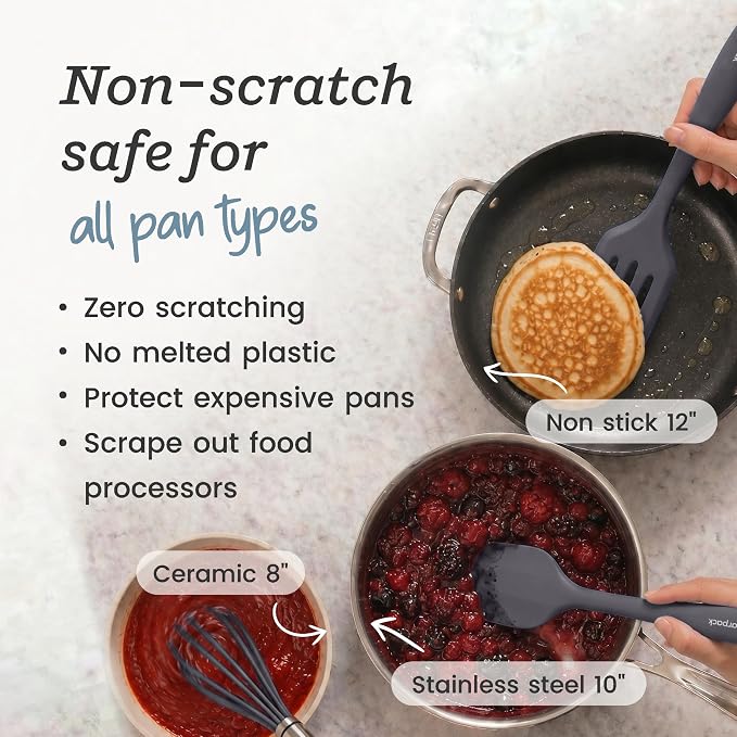 Starpack Flip and Whip Silicone Baking Utensils Set (5-Piece) - LFGB Non Toxic, 600°F Heat Resistant, BPA-Free - Whisk and Rubber Spatula Set with Pastry Brush - Dishwasher Safe, Nonstick Gray Black