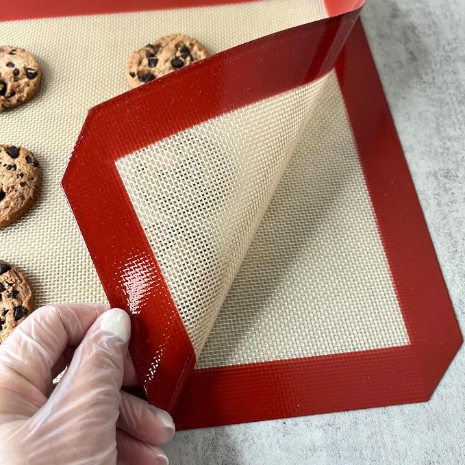 Silicone Baking Mat, 2 Pack Oven Baking Mat 16.5 x 11.6, Red | Reusable Baking Silicone Mat, Non stick Baking Mat Biscuit Slices
