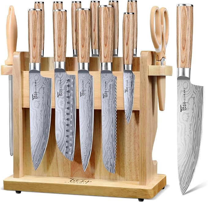 2026 Upgrade Japanese Kitchen Knife Set with Torii-Style Block | 14-Pieces Knife Set for Kitchen, German DIN1.4116 Steel, Ergonomic Handle, Sharp Edge, Magnetic Knife Holder, Ideal Gift