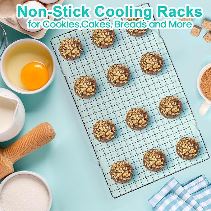 Tebery 2 Pack Heavy-Duty Wire Cooking Rack Baking Racks Fits Half Sheet Pan, Nonstick Baking & Cooling Grid for Roasting, Cooking, Grilling, Drying - 16" x 10"