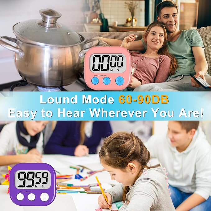 ZILLEEN Classroom Timer for Kids Teachers 2 Pack Digital Timers Pur Pk | Strong Magnetic, Large Screen, Big Button, Teacher Classroom Must Haves Kitchen Timers for Cooking Egg Exercise Study