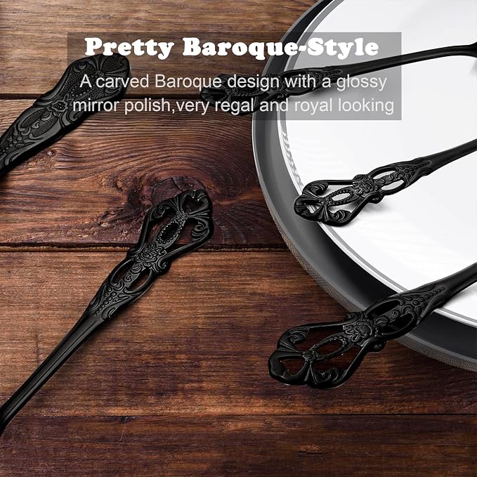 Runfly Gorgeous Retro Royal Black Stainless Steel 20-Piece Flatware Set | Silverware Set for 4, Anti-rust Cutlery Set Utensils Kitchen Including Fork Spoon and Knife