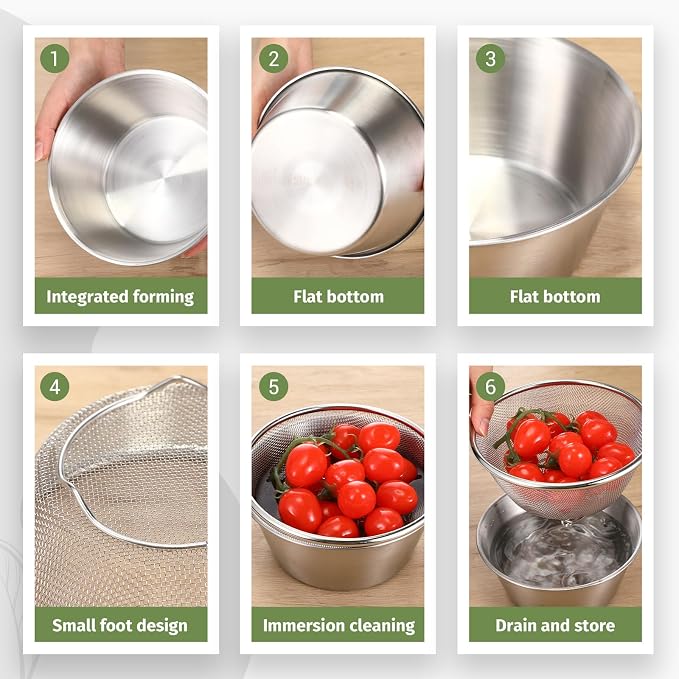Mini Colander Food Strainer | Fine Mesh Colander with Bowl, 305 Stainless Steel, Strainer for Washing Fruits Vegetables Rice, Kitchen Cooking Prep