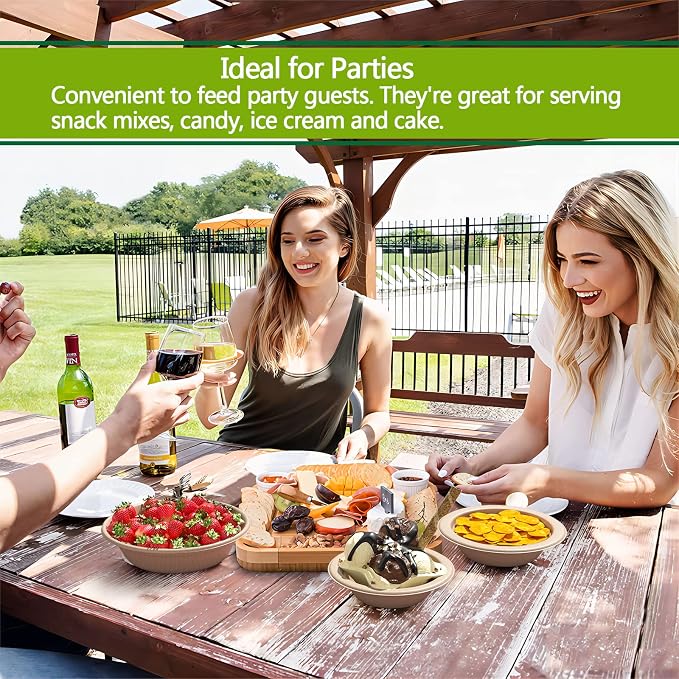 Disposable Bowls 24 Oz [50 Pack] - Compostable Bowls, Heavy Duty Paper Bowls Microwave Safe BPA-Free Eco Dinnerware for Kids Meals & Food Trucks (White)