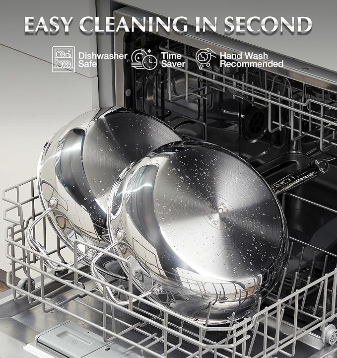 KOCH SYSTEME CS Tri-Ply Stainless Steel Saute Pan with Lid, 12 Inch Deep Frying Pan with Double Handles, 6 Quart 18/10 Stainless Steel Pan, Large Skillet, Induction Compatible, Oven Safe, Non Toxic
