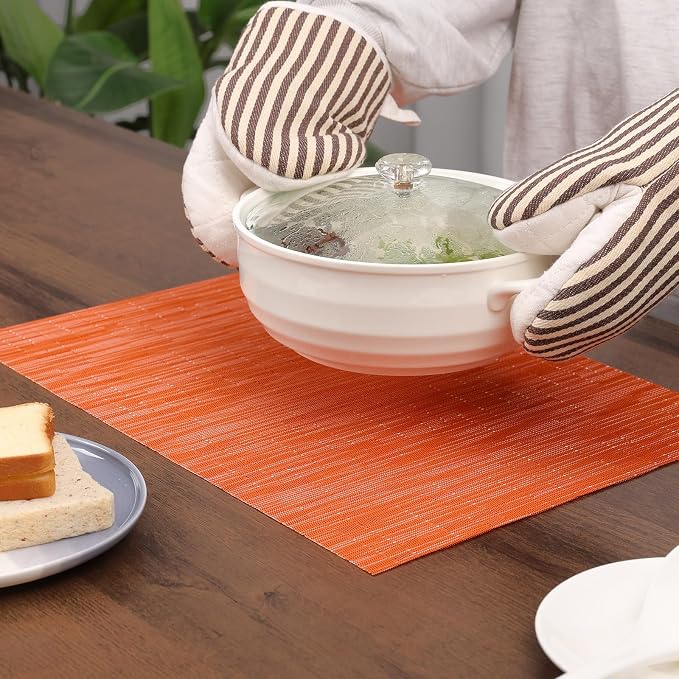 Myir JUN Placemats Set of 6 Kitchen and Dining Table Placemats | Vinyl Placemats Place Mats Indoor/Outdoor Set of 6 Washable Table Mats Non-Slip Place mats for Dining Table, Orange