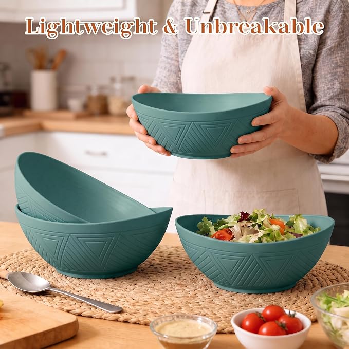 Large Salad Bowls 65 OZ - Wheat Straw Bowl Unbreakable Large Capacity Serving Bowl for Chips, Popcorn, Microwave & Dishwasher Safe Kitchen Bowls for Camping, Party, Big Cereal Bowl (Green)