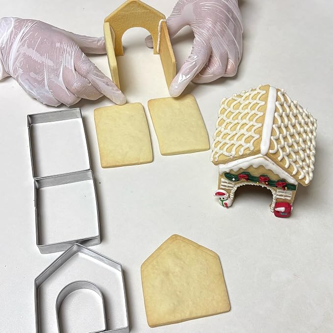 MrCookie Large Gingerbread House Cookie Cutters,8pc Sturdy Stainless Steel. | Food-grade thickened stainless steel,sturdy for Christmas baking. 2 Gingerbread house sizes,PET box &Recipe Instruction.