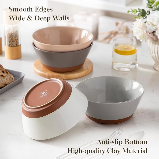 MALACASA Soup Bowls, Ceramic Salad Bowls Set of 4, 36oz Ceramic Bowls | Speckled Deep Bowls for Ramen, Cereal, Fruit and Pho, Microwave & Dishwasher Safe, Stackable, Multicolor, Series TARA