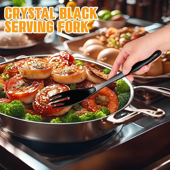 20Pcs Disposable Plastic Serving Utensils, Buffet Serving Utensils Set | 8 Black Plastic Serving Spoons, 4 Tongs, 8 Forks for Catering, Entertaining and Parties