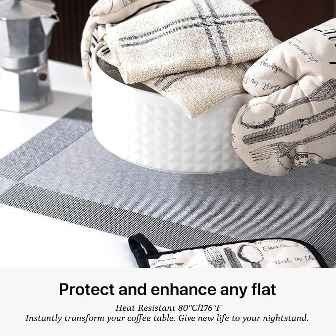 LEXMORE Placemats Set of 8 Vinyl/Plastic Woven Place Mats for Kitchen Table Indoor/Outdoor Washable Placemat Wipeable Dining Table Mats(Silver Cube)