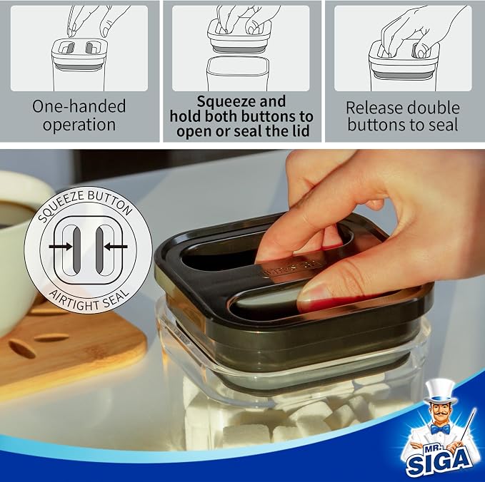 MR.SIGA 4 Pack Airtight Food Storage Container Set, BPA Free, Stackable | One-handed kitchen canister storage containers for dry goods and pantry organization, 360 ml (12.2 oz), small, black