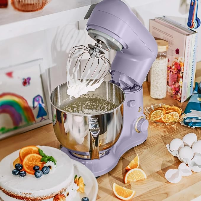 5.3 Qt Stand Mixer, 300W Electric Kitchen Mixer with 12 Speeds, Tilt Head Design, Stainless Steel Bowl, Dough Hook Whisk Beater Splash Guard (Lavender)