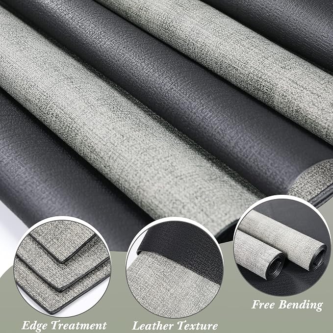 Leather Placemats Table Mats Set of 6, Black & Gray | Reversible Non-Slip Table Placemats, Heat-Resistant and Waterproof for Dining Kitchen and Holiday Parties