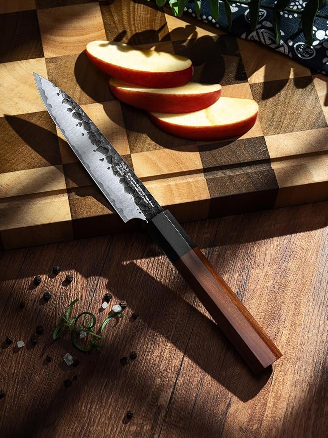 5" Paring Knife, Hand-Forged Japanese Small Knife for Easy Control | Japanese 5-Layer 9CR18MOV High Carbon Steel Professional Petty Knife with Rosewood Handle, Unique Beautiful Gifts for Mom/Dad