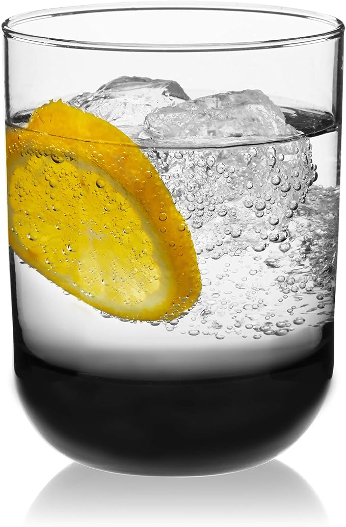 Libbey Polaris Tumbler and Rocks Glass Cups Set, Smoke Hue Mixed Drink Glasses with Straight Lines, Lead-Free, Drinkware Set of 16 for all Beverages