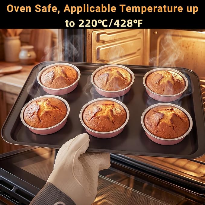 Beasea Mini Pie Pans with Lids, 50 Pack 7.3oz Disposable Aluminum Foil Tart Pans, 4 Inch Round Oven Baking Mini Cake Cups Tin for Cheesecake Pie Tart Quiche - Pastel Pink