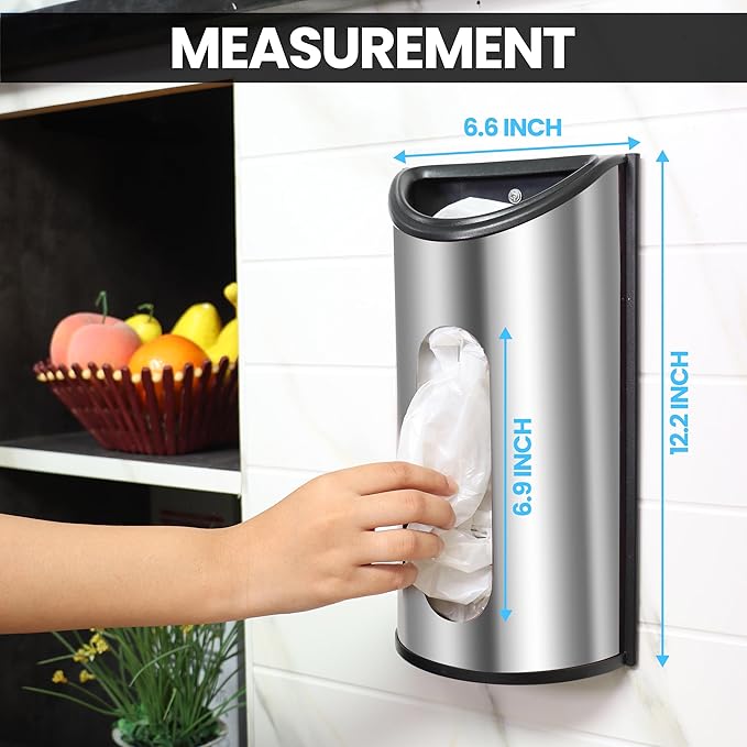 Utopia Kitchen Wall-Mounted Stainless Steel Grocery Bag Holder, Silver | Space-Saving Plastic Bag Holder for Kitchen, Pantry or Cabinet, Reusable Plastic Bag Organizer